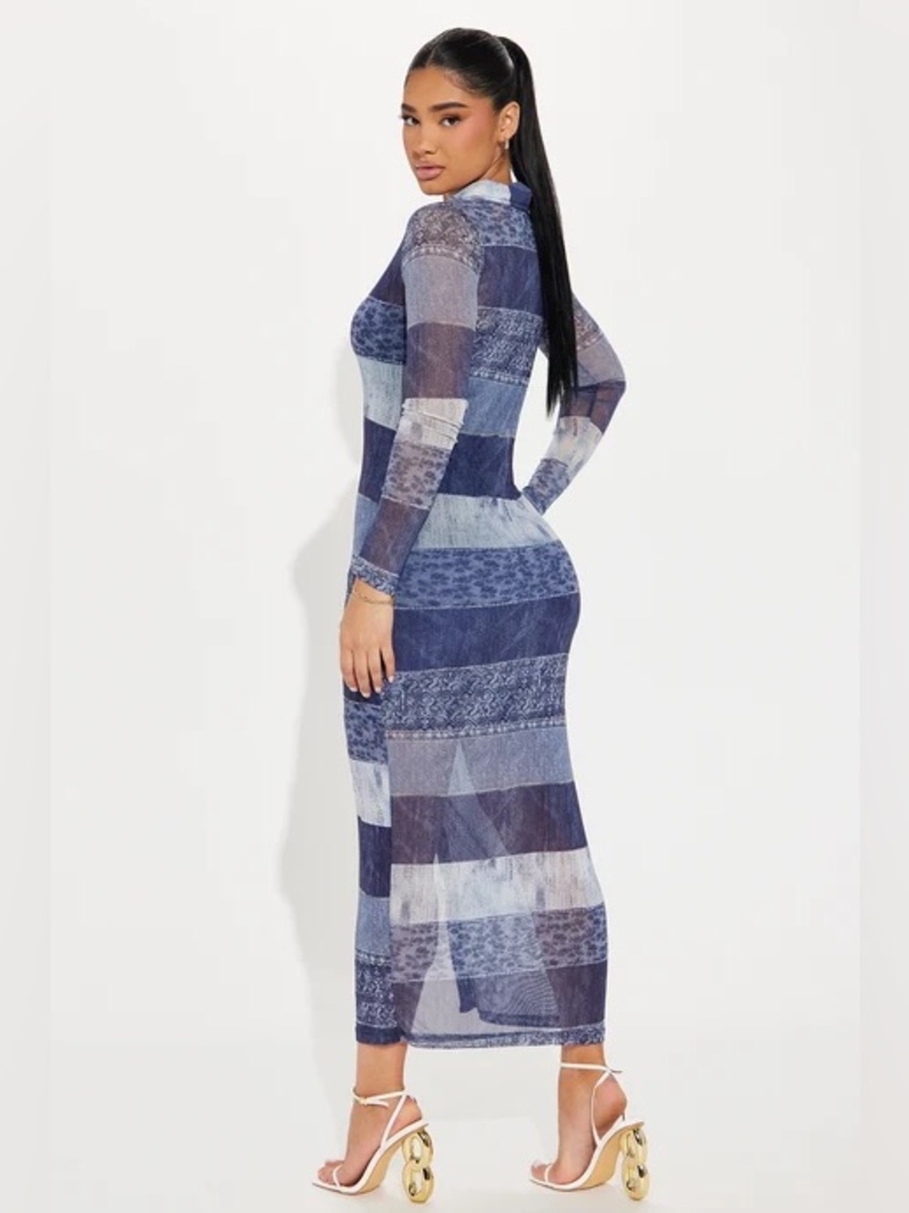 Denim Mesh Maxi Dress - Picture 2 of 3